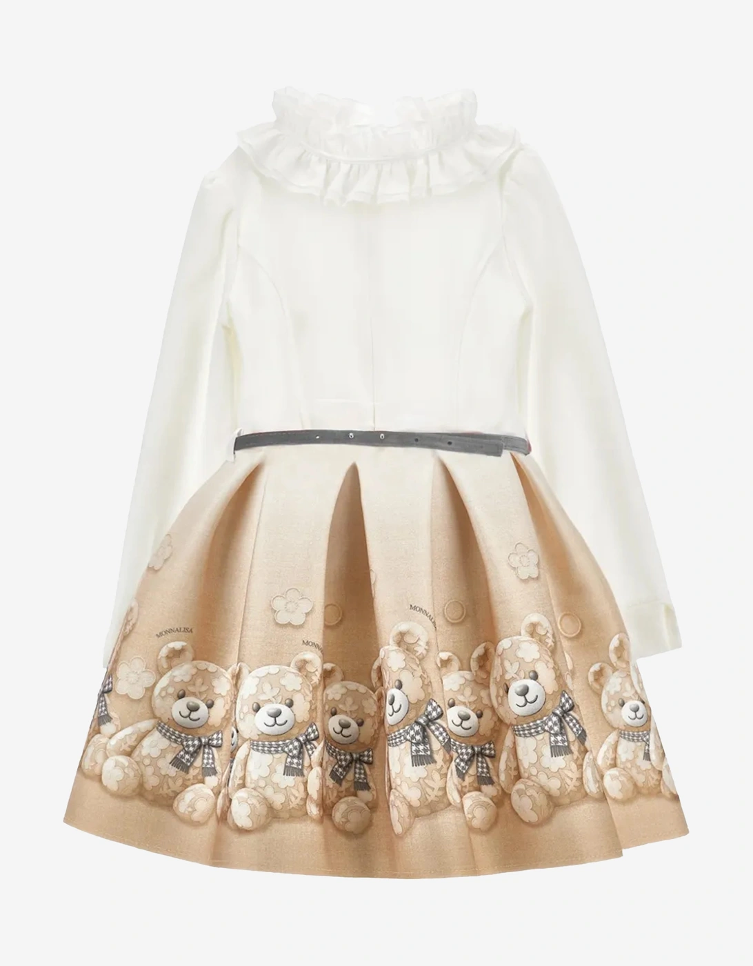 Monnalisa Girls Flower Teddy Bear Dress in Beige