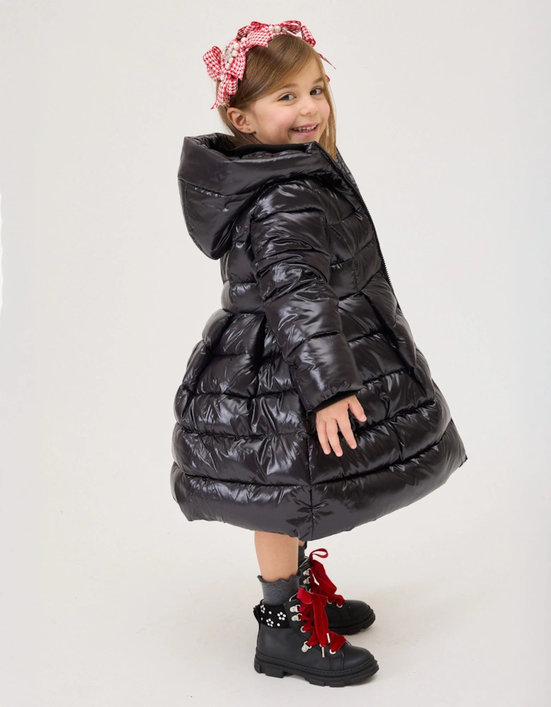 Monnalisa Girls Shiny Puffer Coat in Black