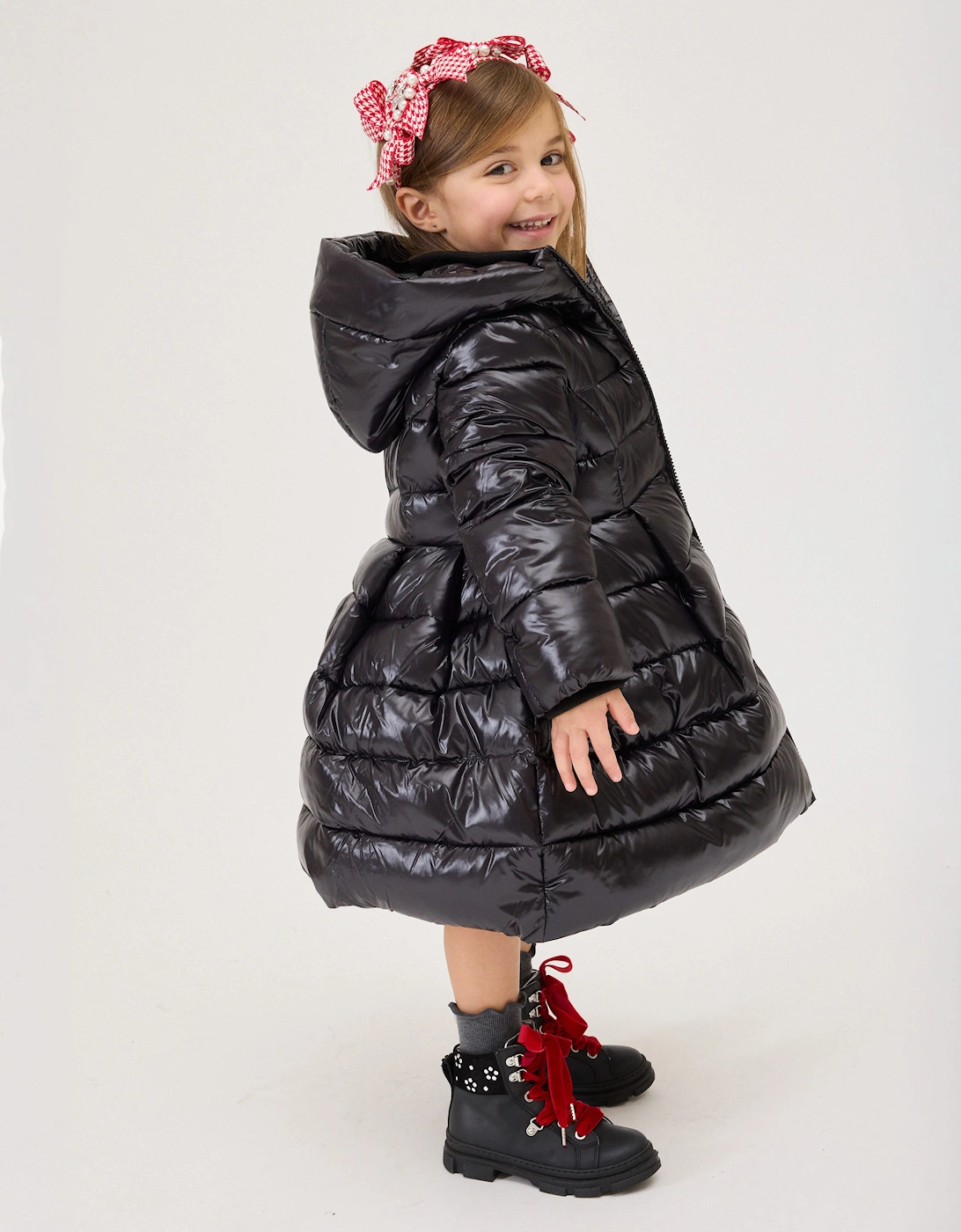 Monnalisa Girls Shiny Puffer Coat in Black