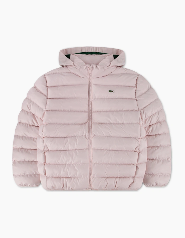 LACOSTE GIRLS PINK MID WEIGHT PUFFER JACKET 347987