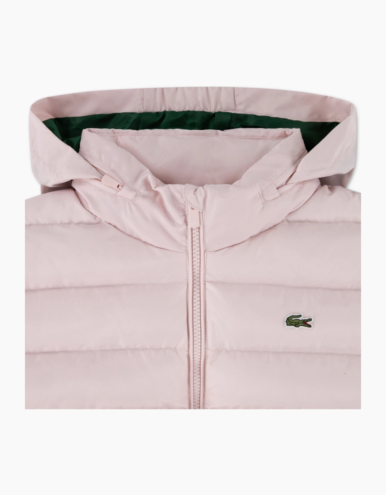 LACOSTE GIRLS PINK MID WEIGHT PUFFER JACKET 347987