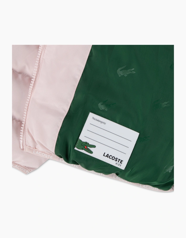 LACOSTE GIRLS PINK MID WEIGHT PUFFER JACKET 347987