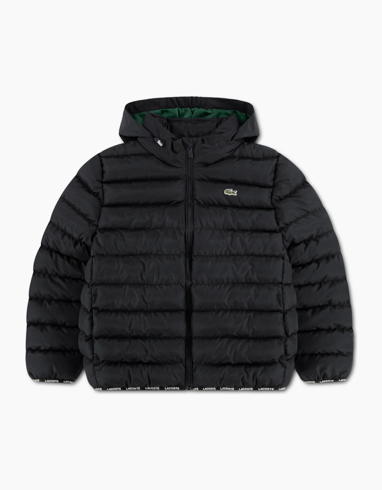 LACOSTE BOYS BLACK MID WEIGHT PUFFER JACKET 847907