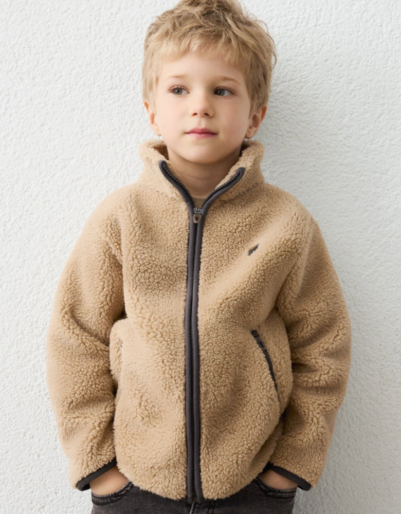 Boys Beige Soft Fleece Zip Up Jacket