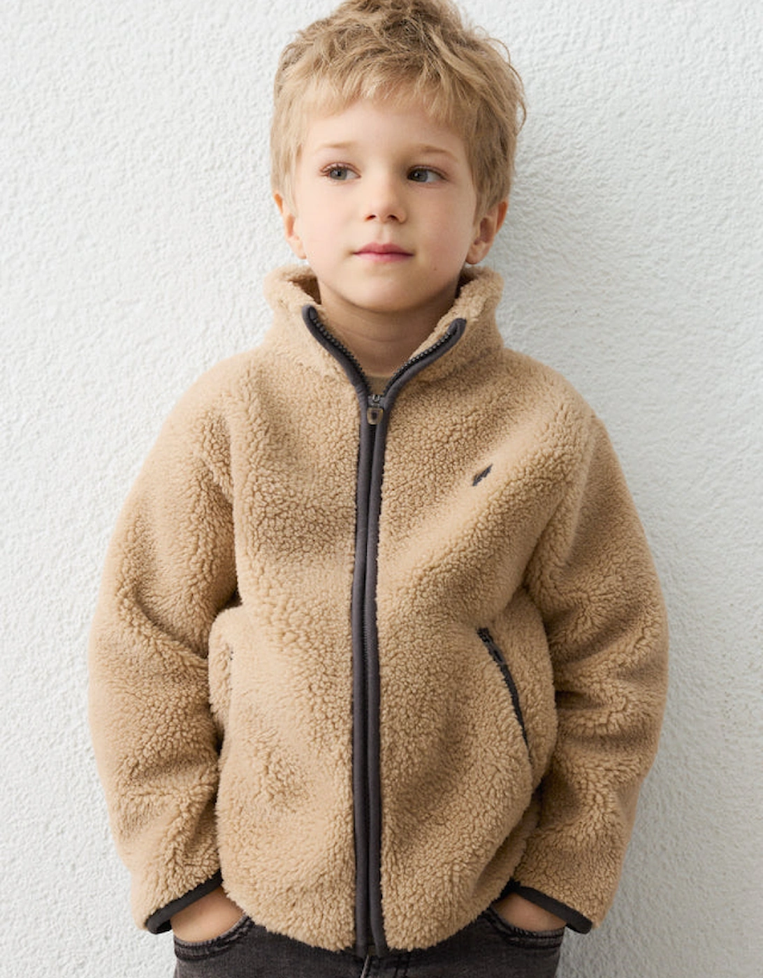 Boys Beige Soft Fleece Zip Up Jacket