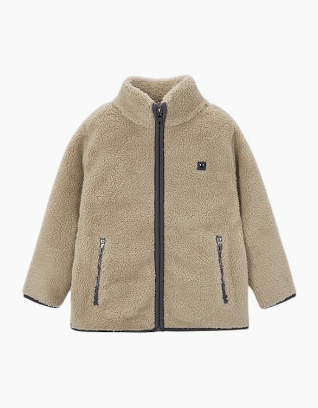 Boys Beige Soft Fleece Zip Up Jacket, 6 of 5