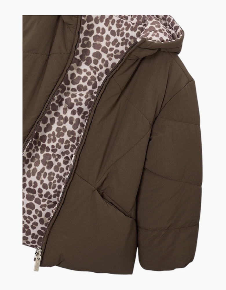 Girls Brown Printed Reversible Padded Coat