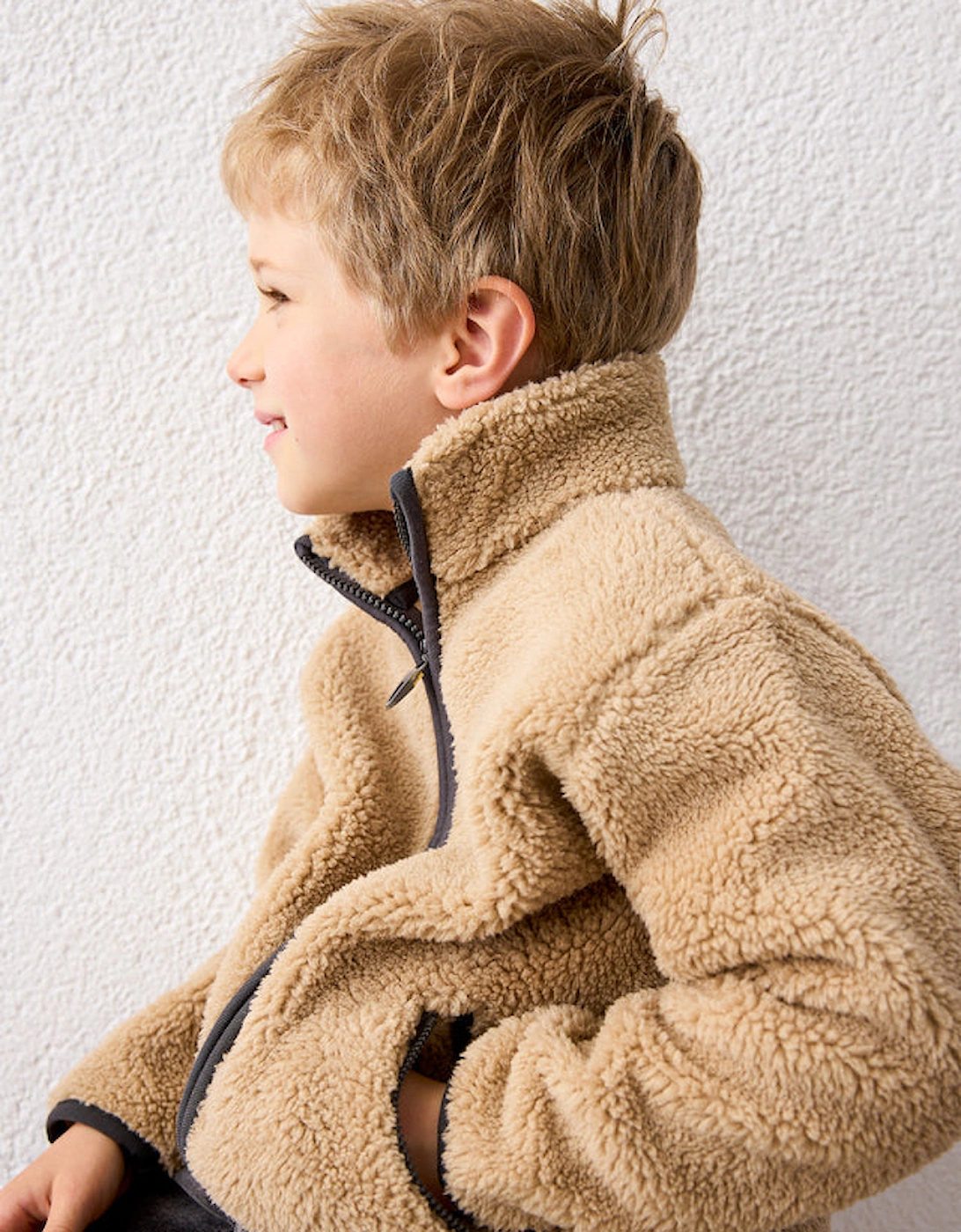 Boys Beige Soft Fleece Zip Up Jacket