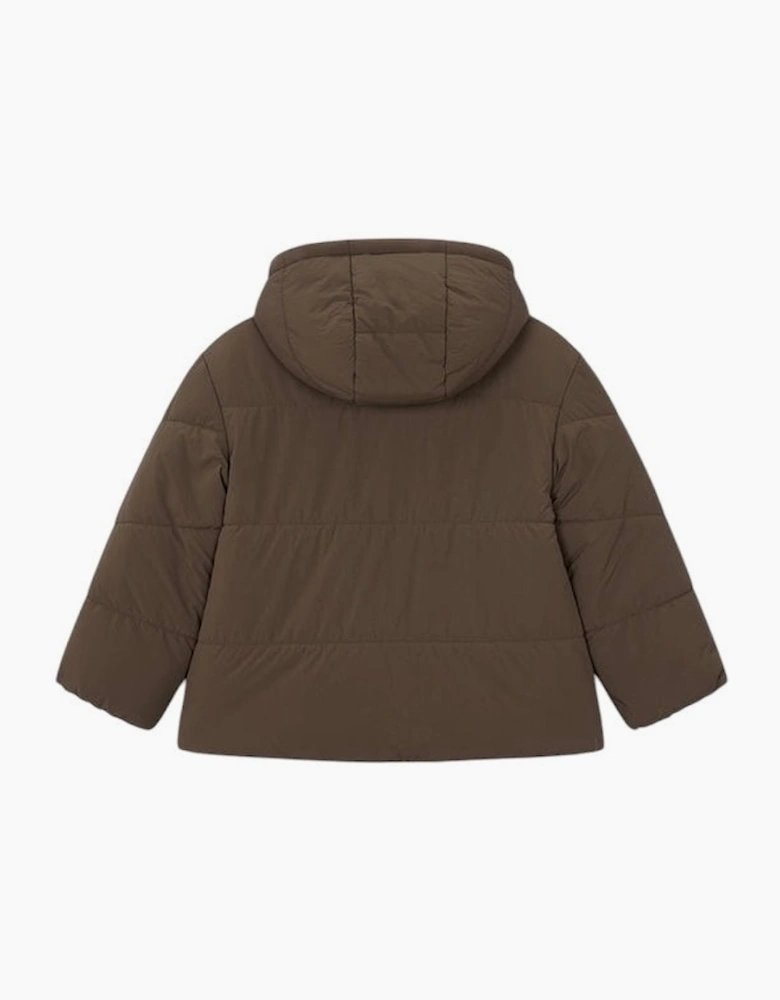 Girls Brown Printed Reversible Padded Coat