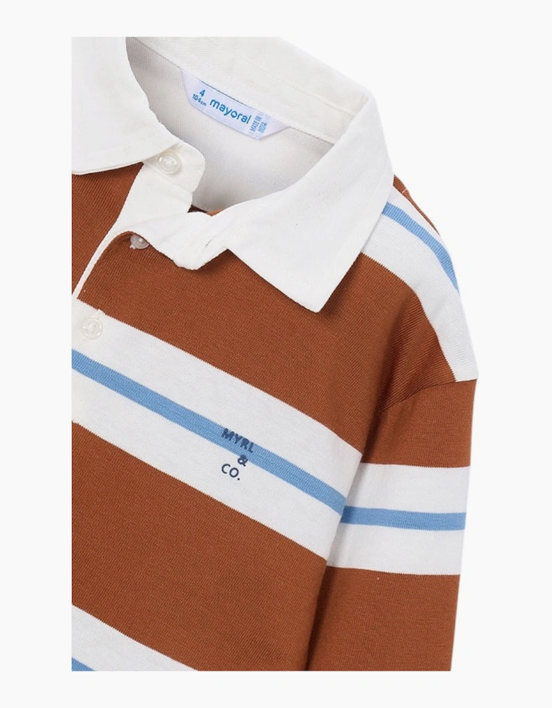 Boys Burnt Orange Stripe Rugby Polo Top