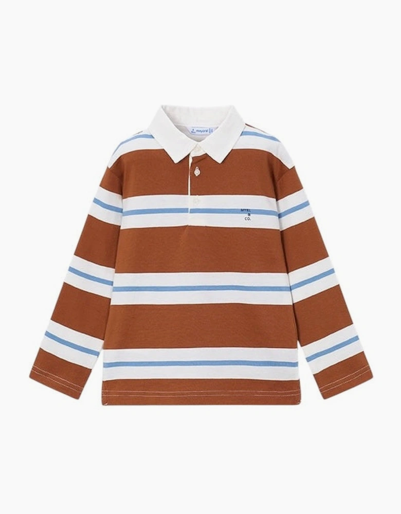 Boys Burnt Orange Stripe Rugby Polo Top