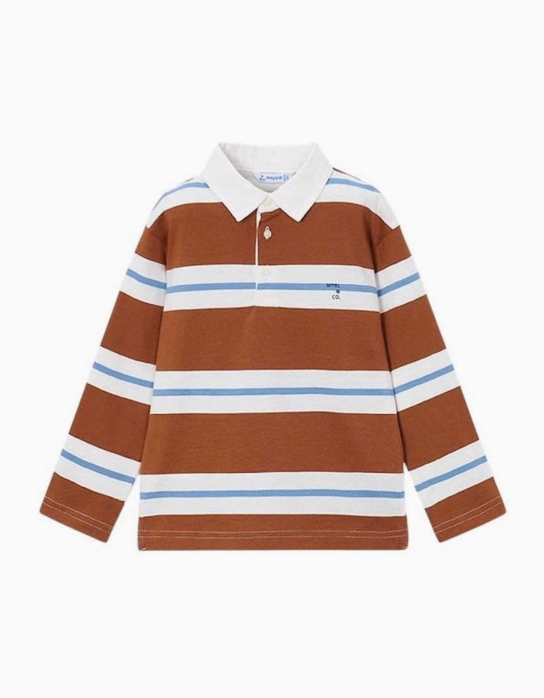 Boys Burnt Orange Stripe Rugby Polo Top, 6 of 5