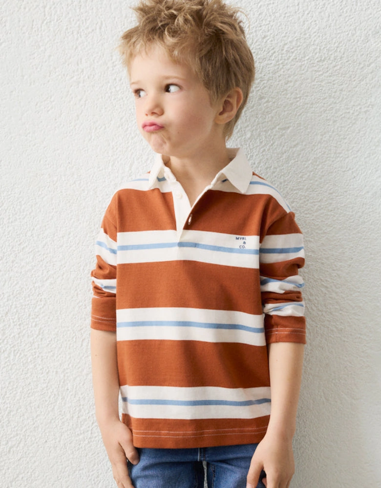 Boys Burnt Orange Stripe Rugby Polo Top