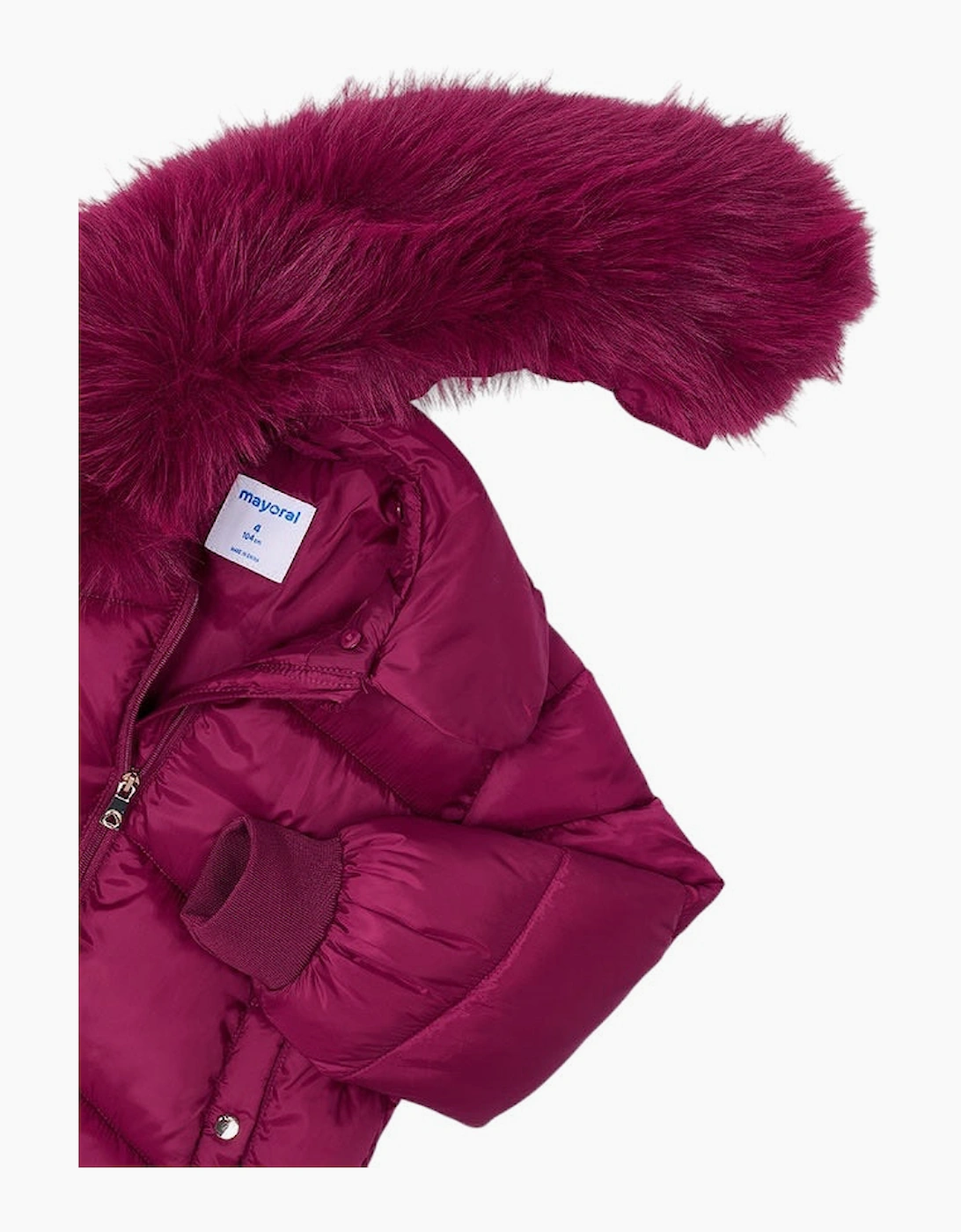 Girls Burgundy Faux Fur Collared Puffer Coat