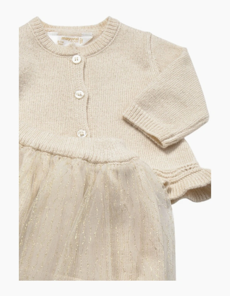 Girls Gold 3 Piece Cardigan Tulle Skirt Set