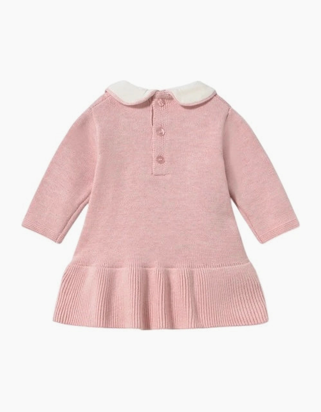 Girls Pink Knit Collared Bow Dress