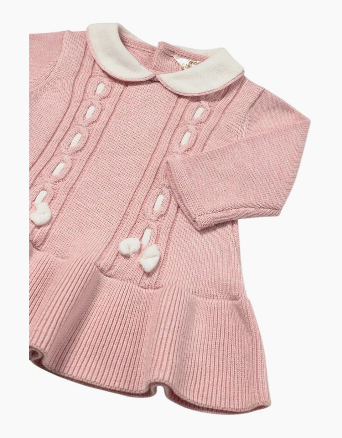 Girls Pink Knit Collared Bow Dress