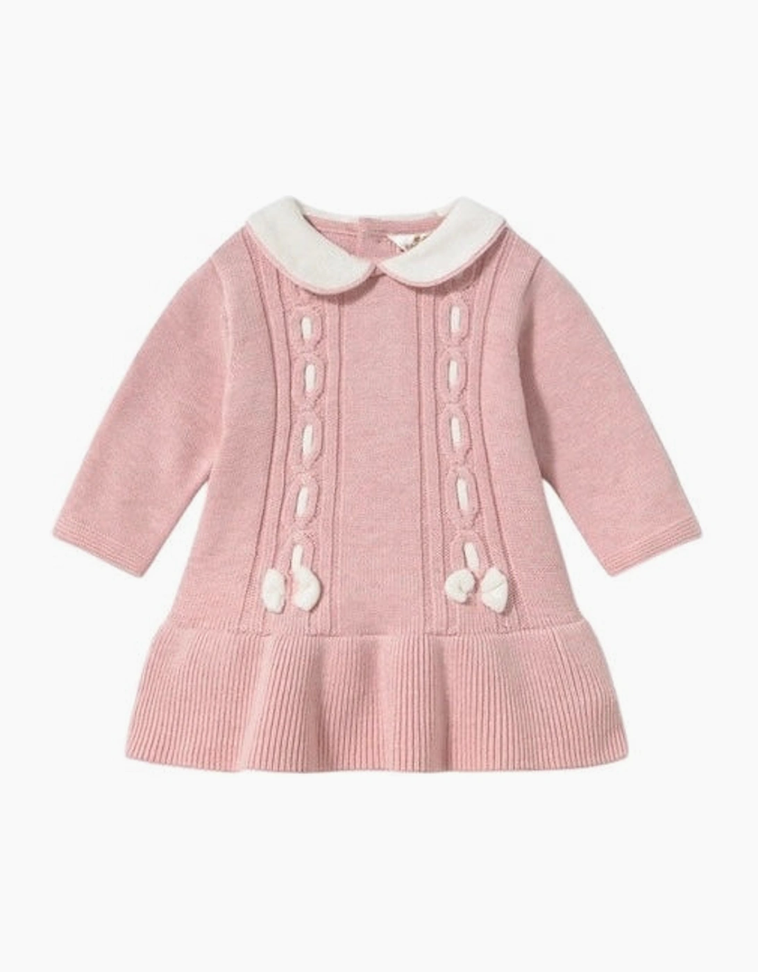 Girls Pink Knit Collared Bow Dress, 4 of 3