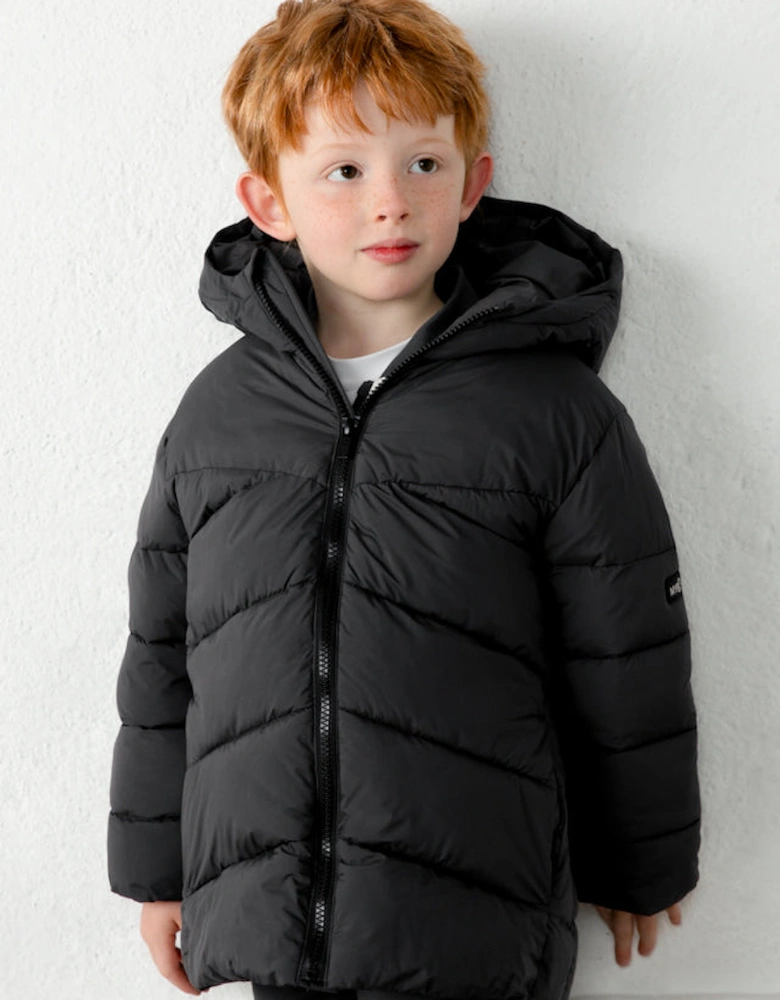 Boys Dark Grey Long Padded Coat