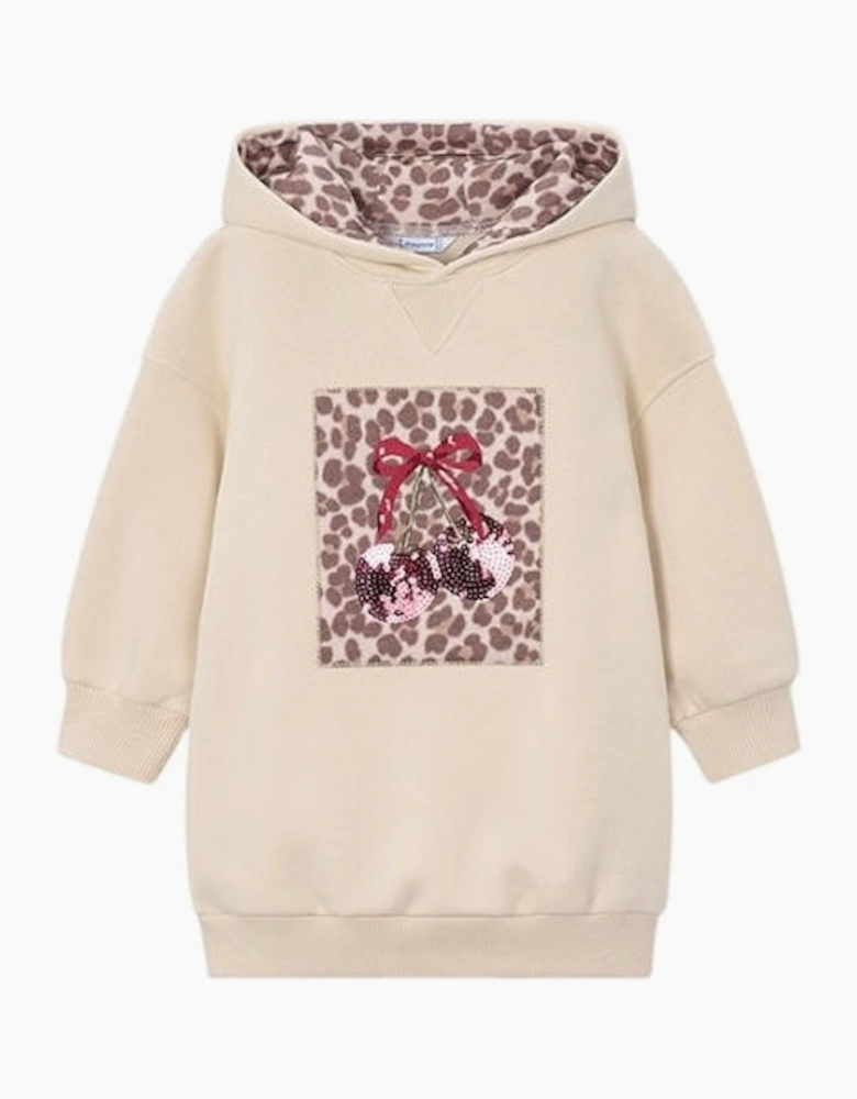 Girls Cream Printed Cherry Hooded Dress