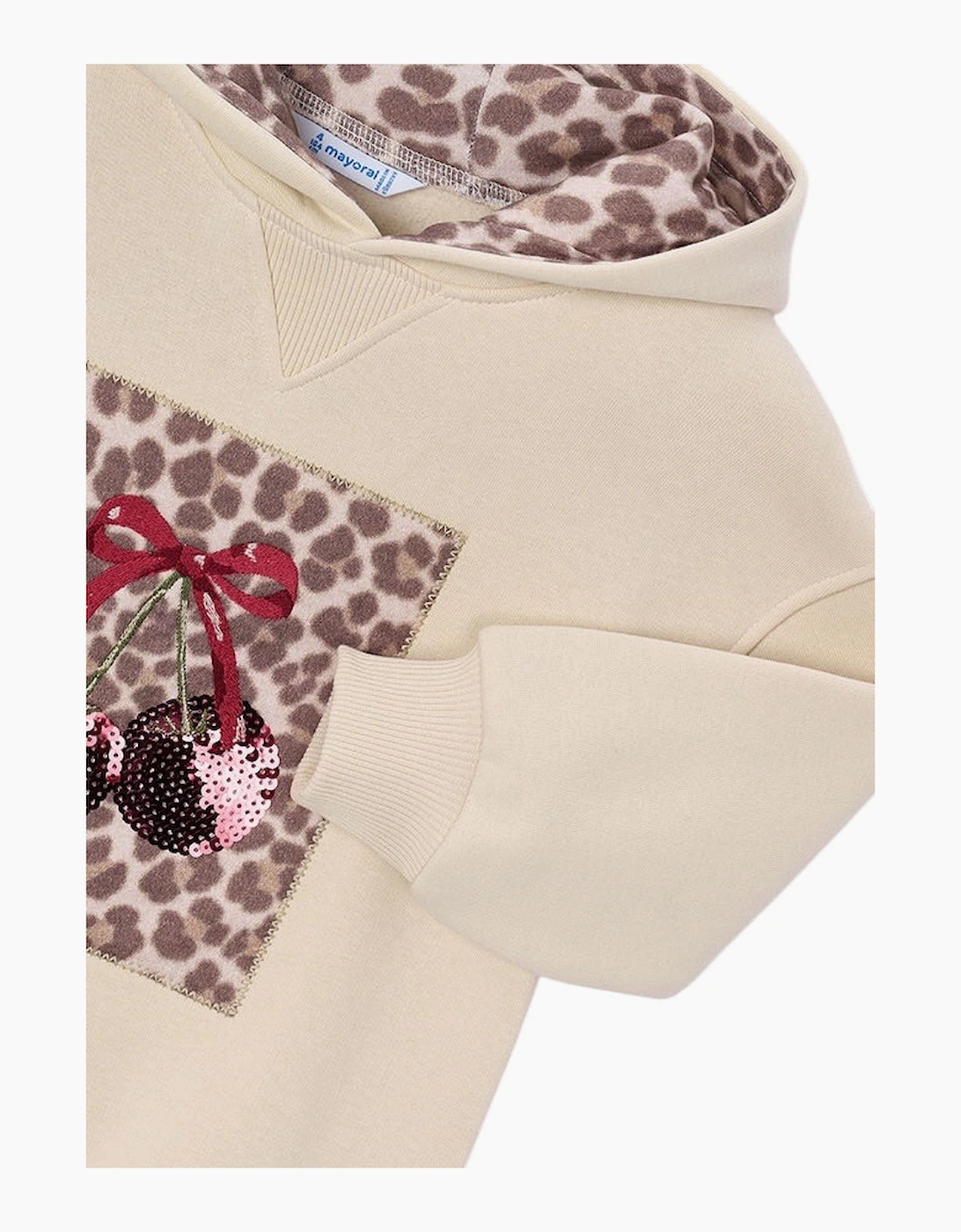 Girls Cream Printed Cherry Hooded Dress