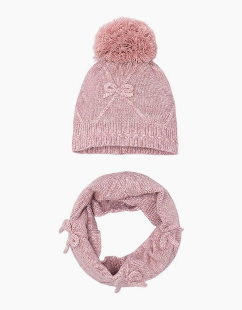 Girls Dusty Pink Knit Hat and Snood Set