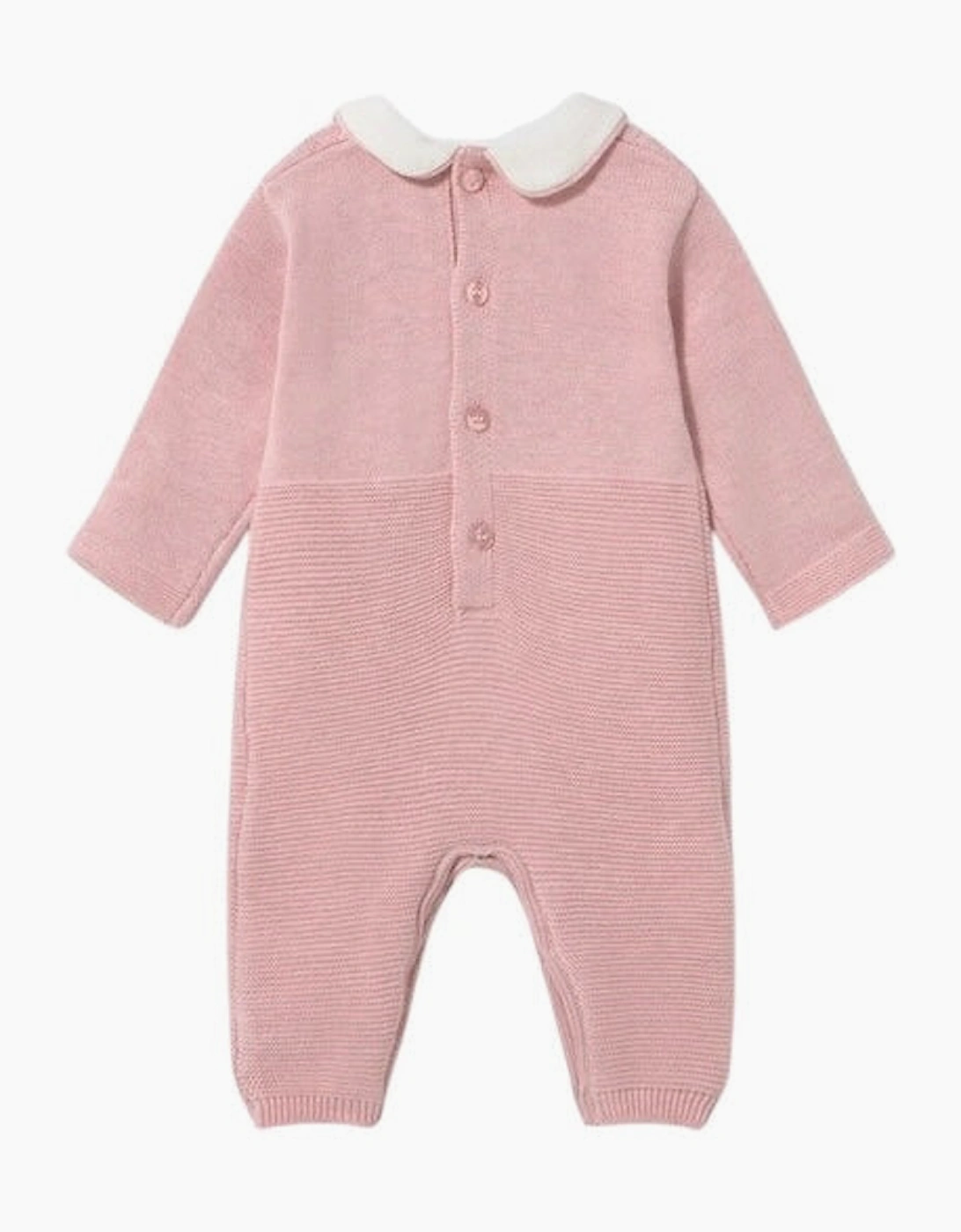 Girls Pink Knit Collared Bow Romper