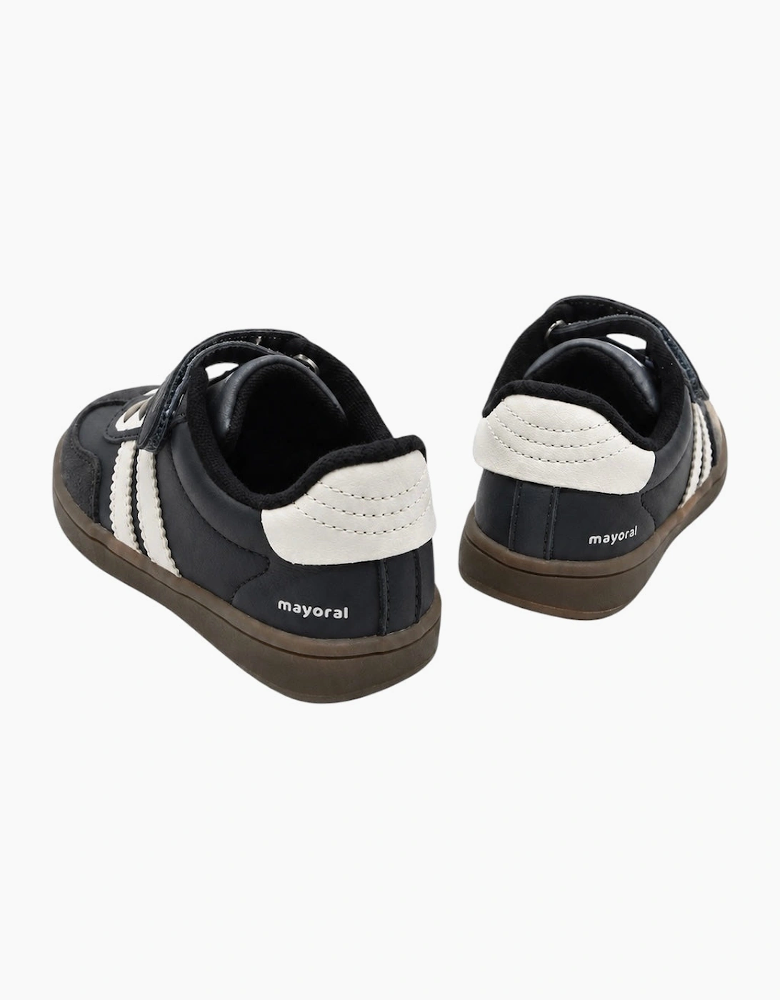 Boys Navy Leather Stripe Velcro Trainers