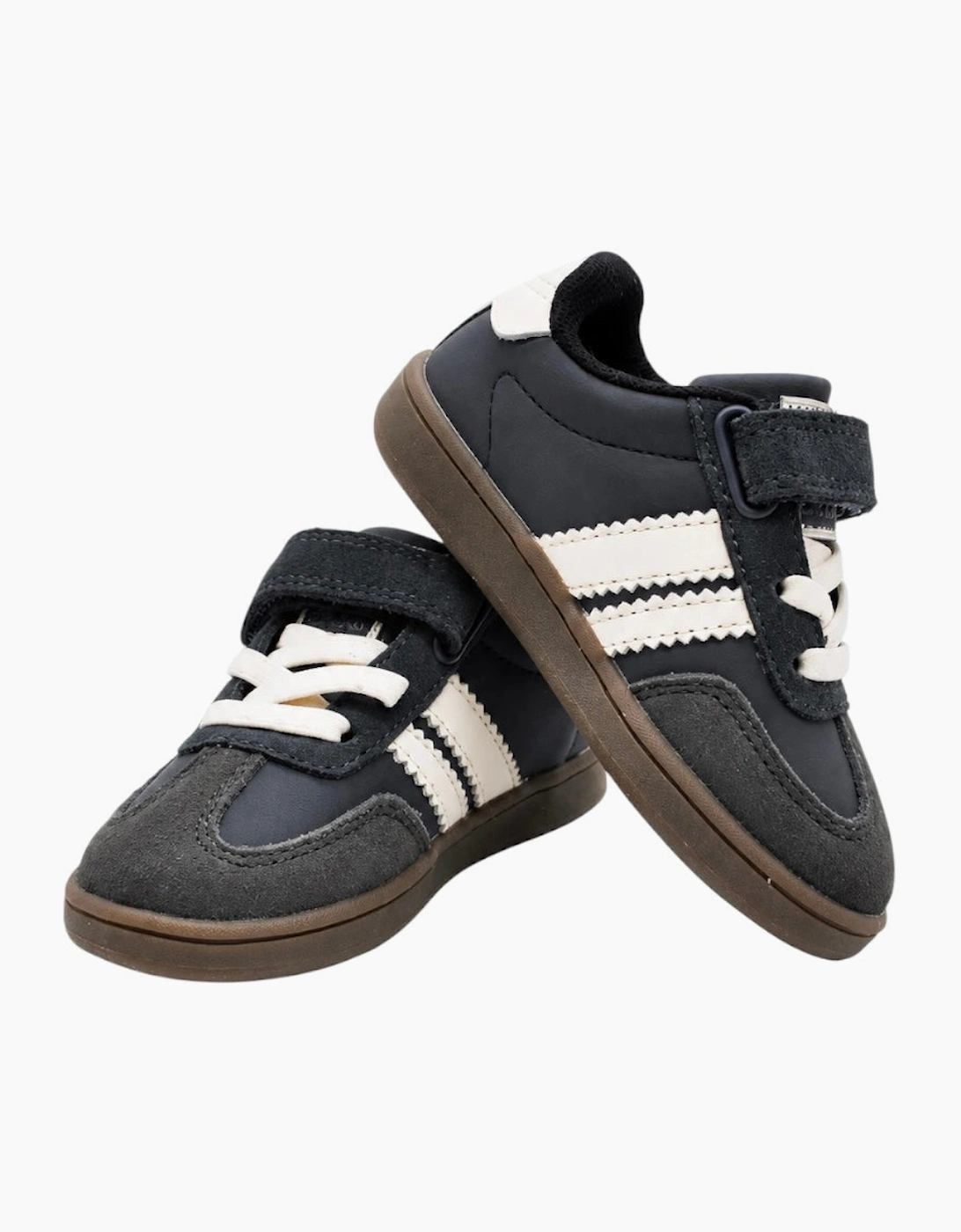 Boys Navy Leather Stripe Velcro Trainers, 5 of 4