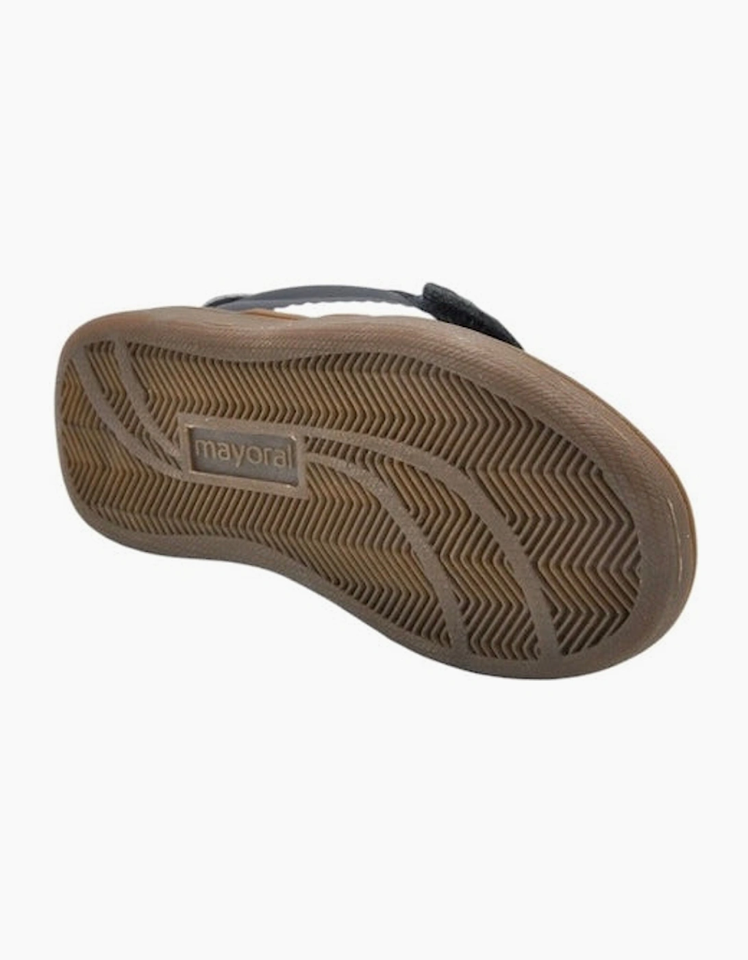 Boys Navy Leather Stripe Velcro Trainers
