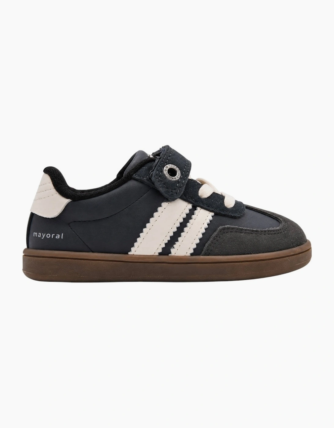 Boys Navy Leather Stripe Velcro Trainers