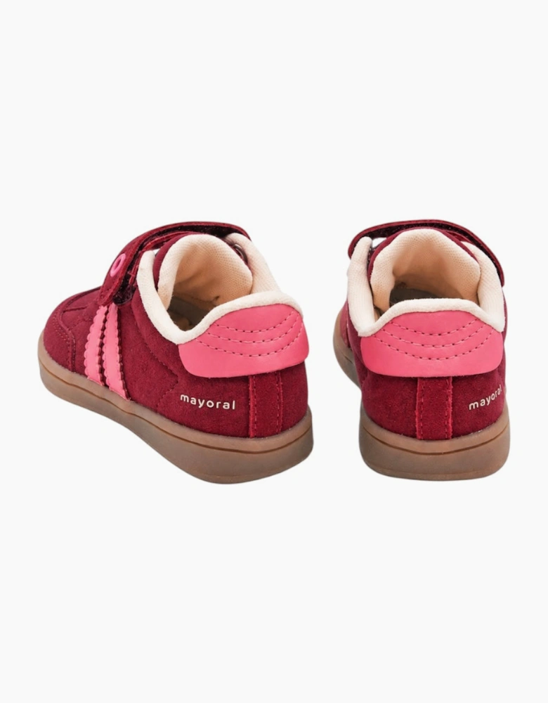 Girls Burgundy Pink Stripe Velcro Trainers