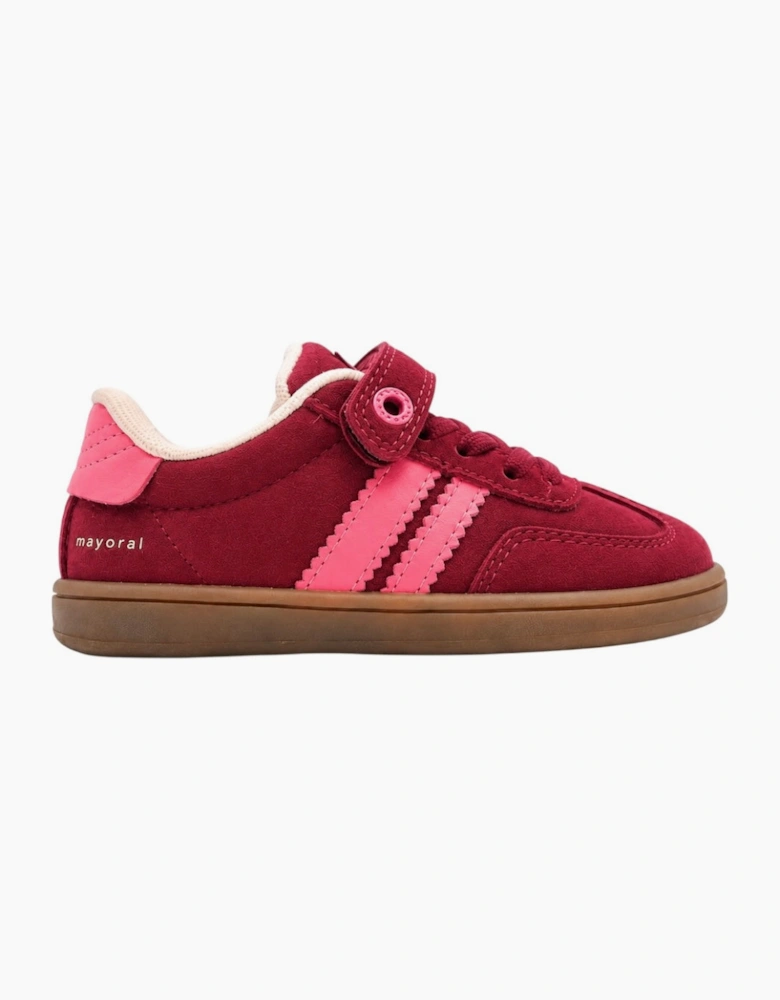 Girls Burgundy Pink Stripe Velcro Trainers
