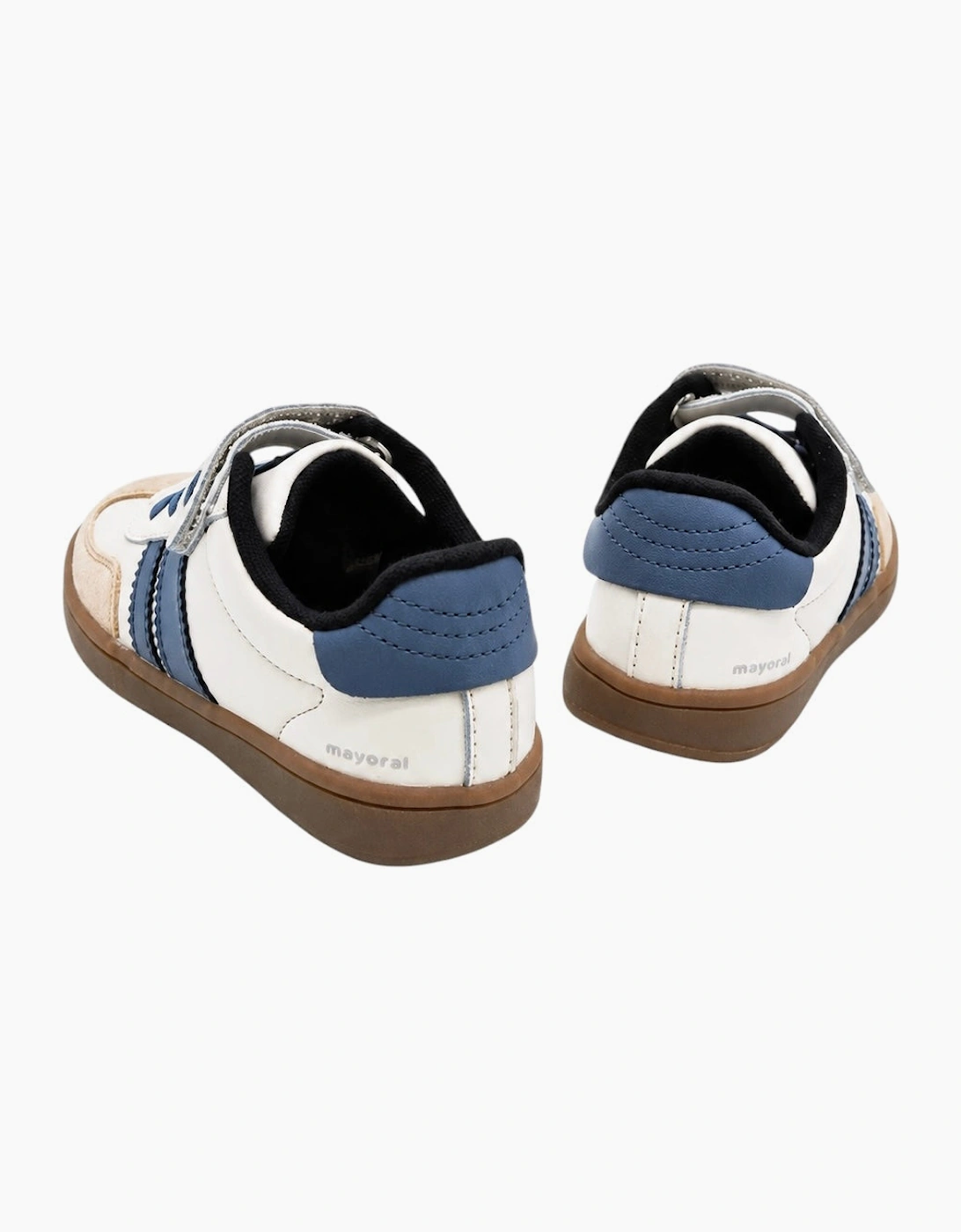 Boys White Leather Stripe Velcro Trainers