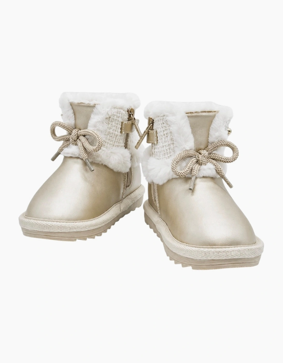 Girls Gold Faux Fur Lined Boots, 5 of 4