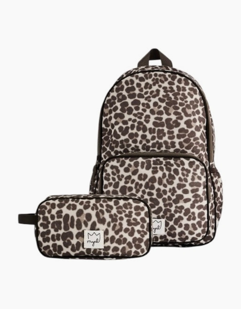 Girls Brown Printed Backpack and Pencil Case
