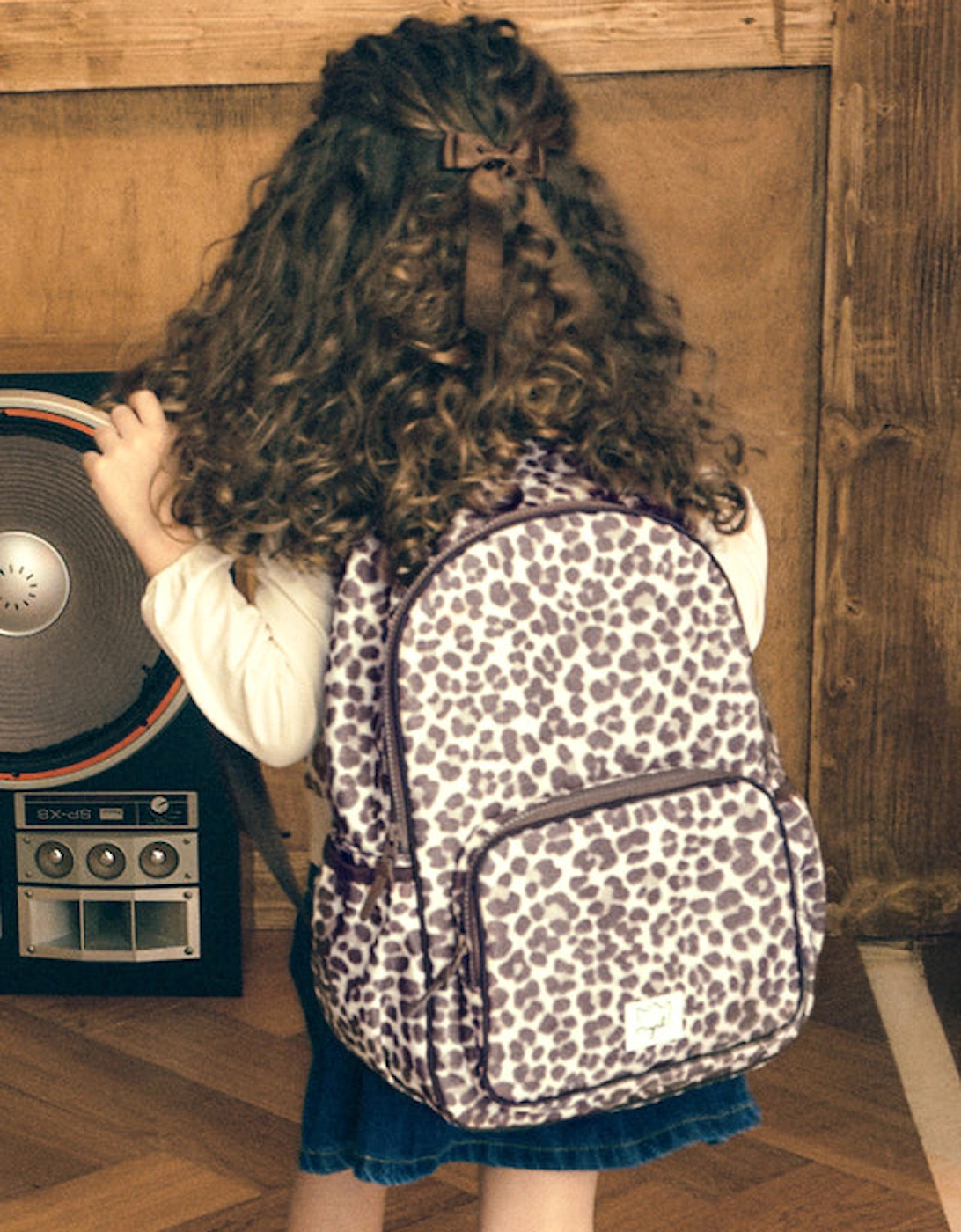 Girls Brown Printed Backpack and Pencil Case