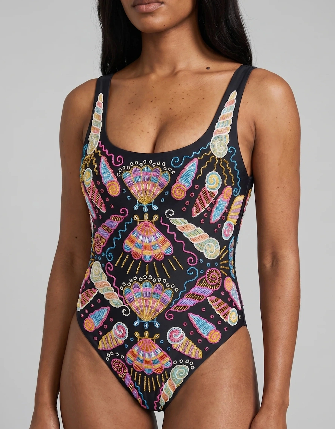 Oceanus x Zandra Rhodes Dreamy Dreamy One Piece Shell Swimsuit Black - Stock, 8 of 7