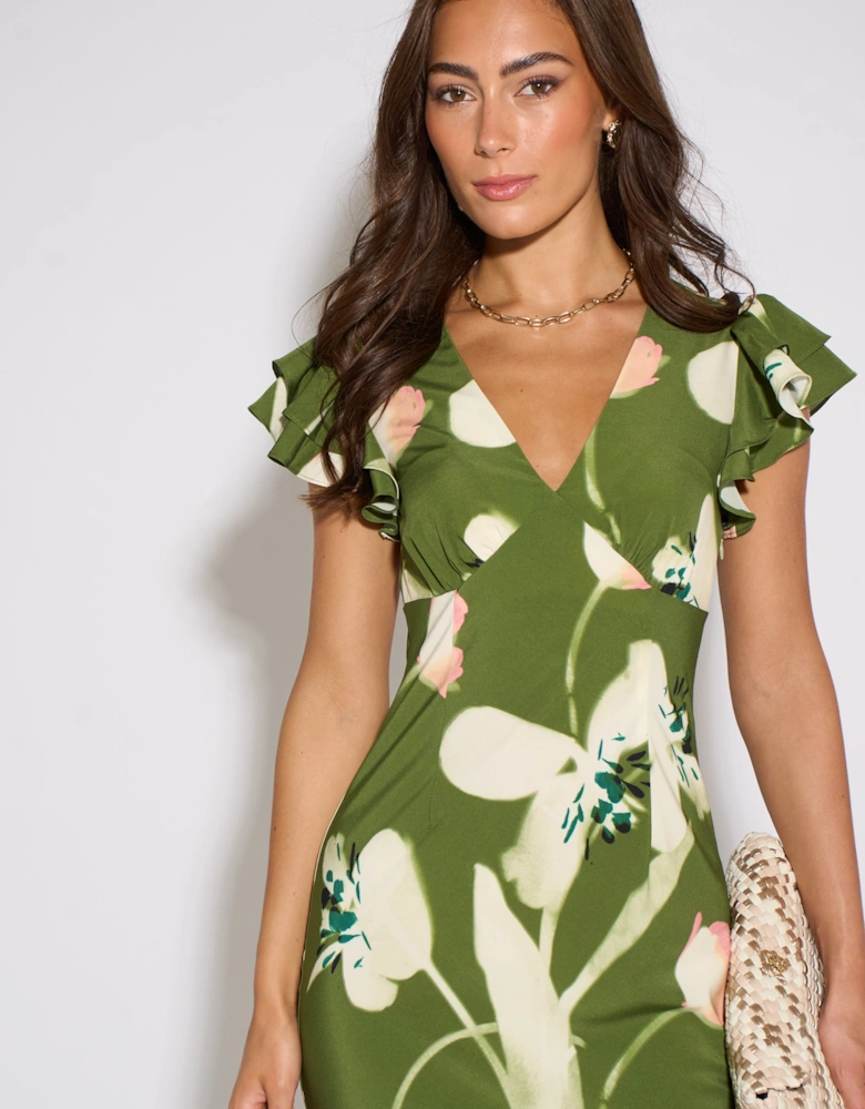 Green Floral Ruffle Maxi Dress