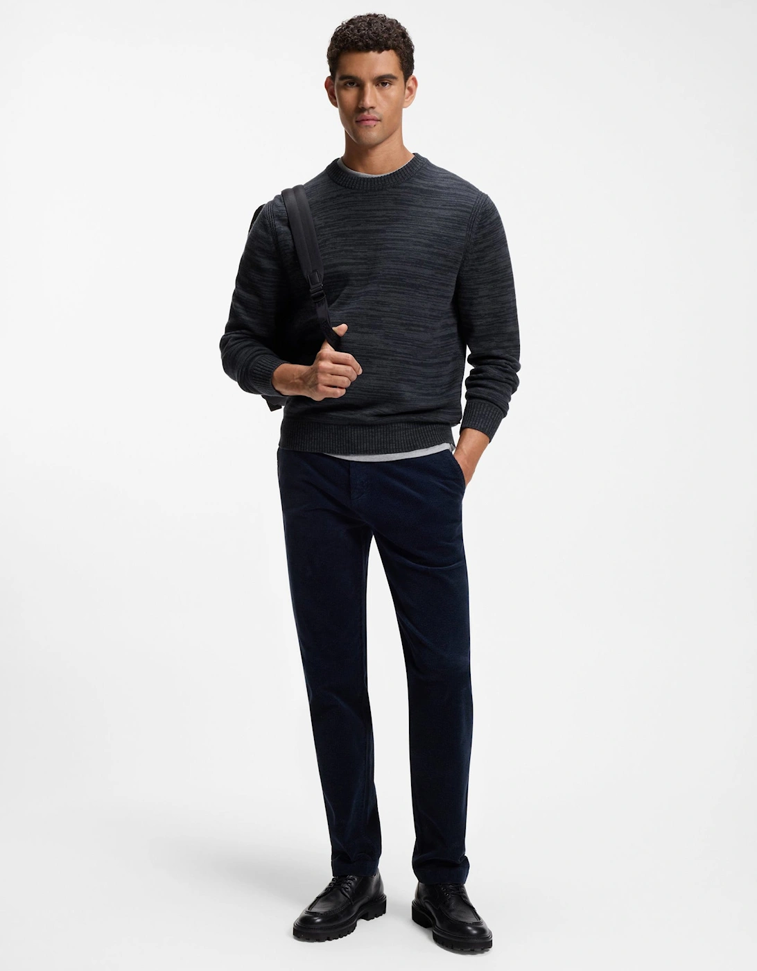 BOSS Orange Aperoso Mens  Mouliné-knit Sweater in Virgin Wool and Cotton - Dark Blue 404