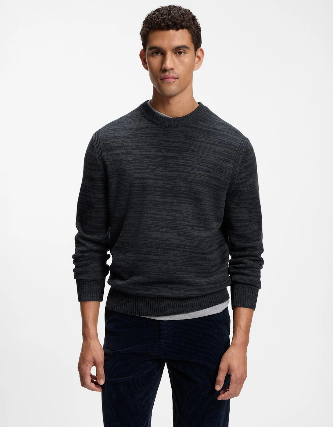 BOSS Orange Aperoso Mens  Mouliné-knit Sweater in Virgin Wool and Cotton - Dark Blue 404, 5 of 4