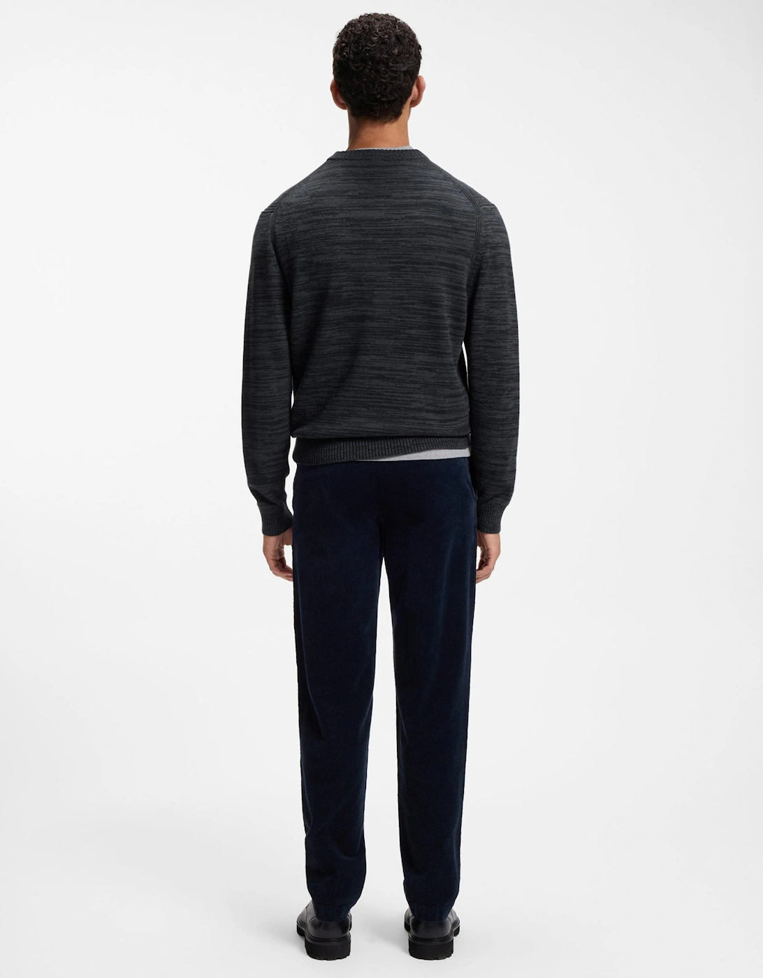 BOSS Orange Aperoso Mens  Mouliné-knit Sweater in Virgin Wool and Cotton - Dark Blue 404