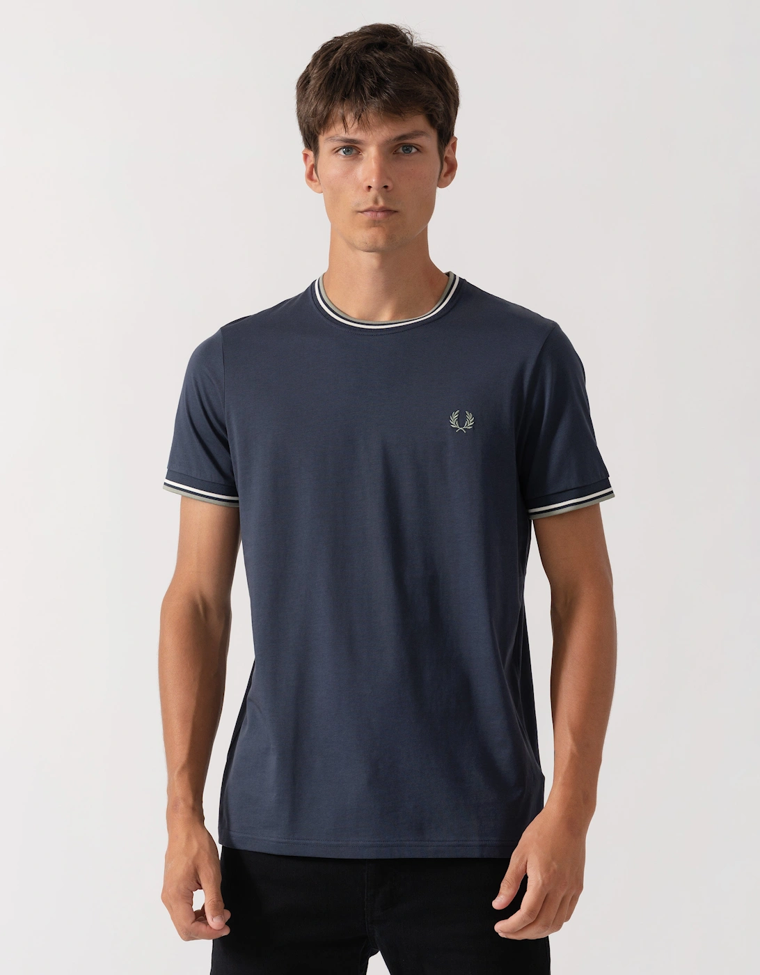 Fred Perry Mens Twin Tipped T-Shirt - Dark Airforce/Ecru/Seagrass 72C, 5 of 4