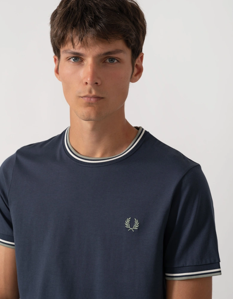 Fred Perry Mens Twin Tipped T-Shirt - Dark Airforce/Ecru/Seagrass 72C