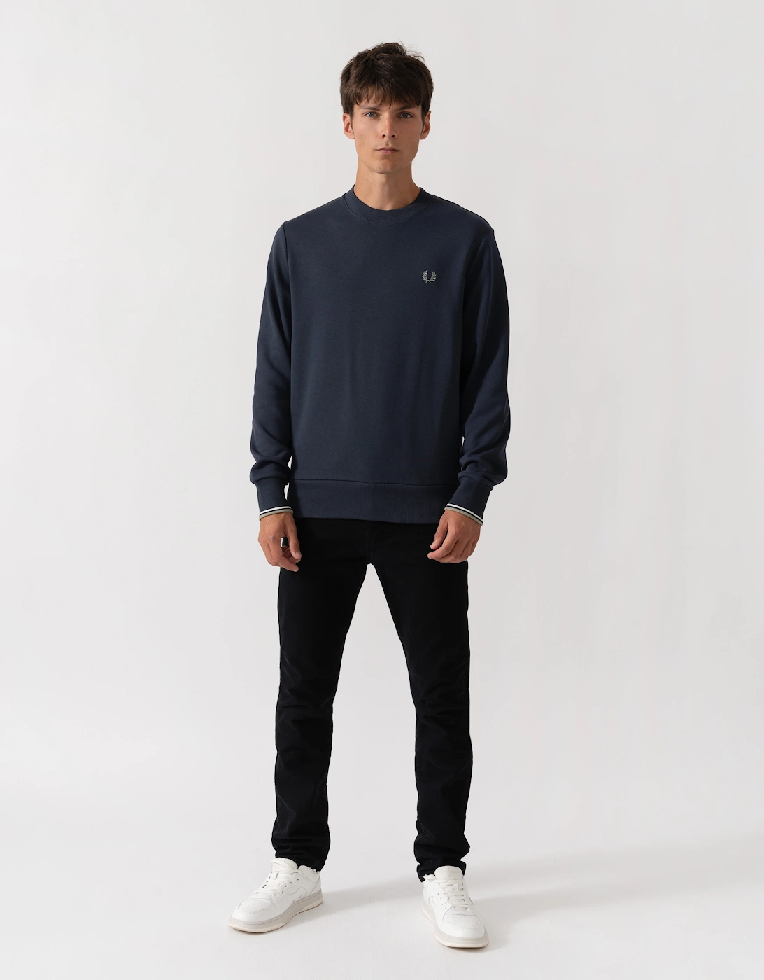 Fred Perry Mens Crew Neck Sweatshirt - Dark Airforce/Ecru/Seagrass 72C