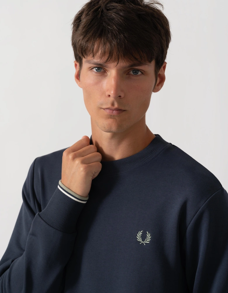 Fred Perry Mens Crew Neck Sweatshirt - Dark Airforce/Ecru/Seagrass 72C