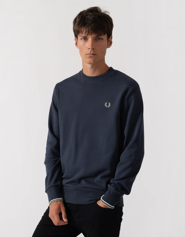 Fred Perry Mens Crew Neck Sweatshirt - Dark Airforce/Ecru/Seagrass 72C