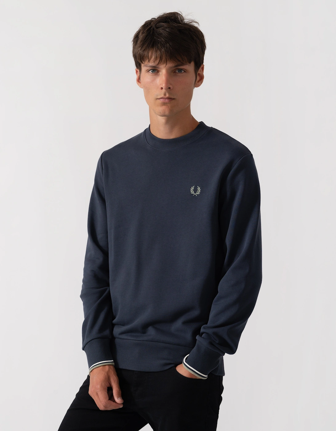 Fred Perry Mens Crew Neck Sweatshirt - Dark Airforce/Ecru/Seagrass 72C, 5 of 4