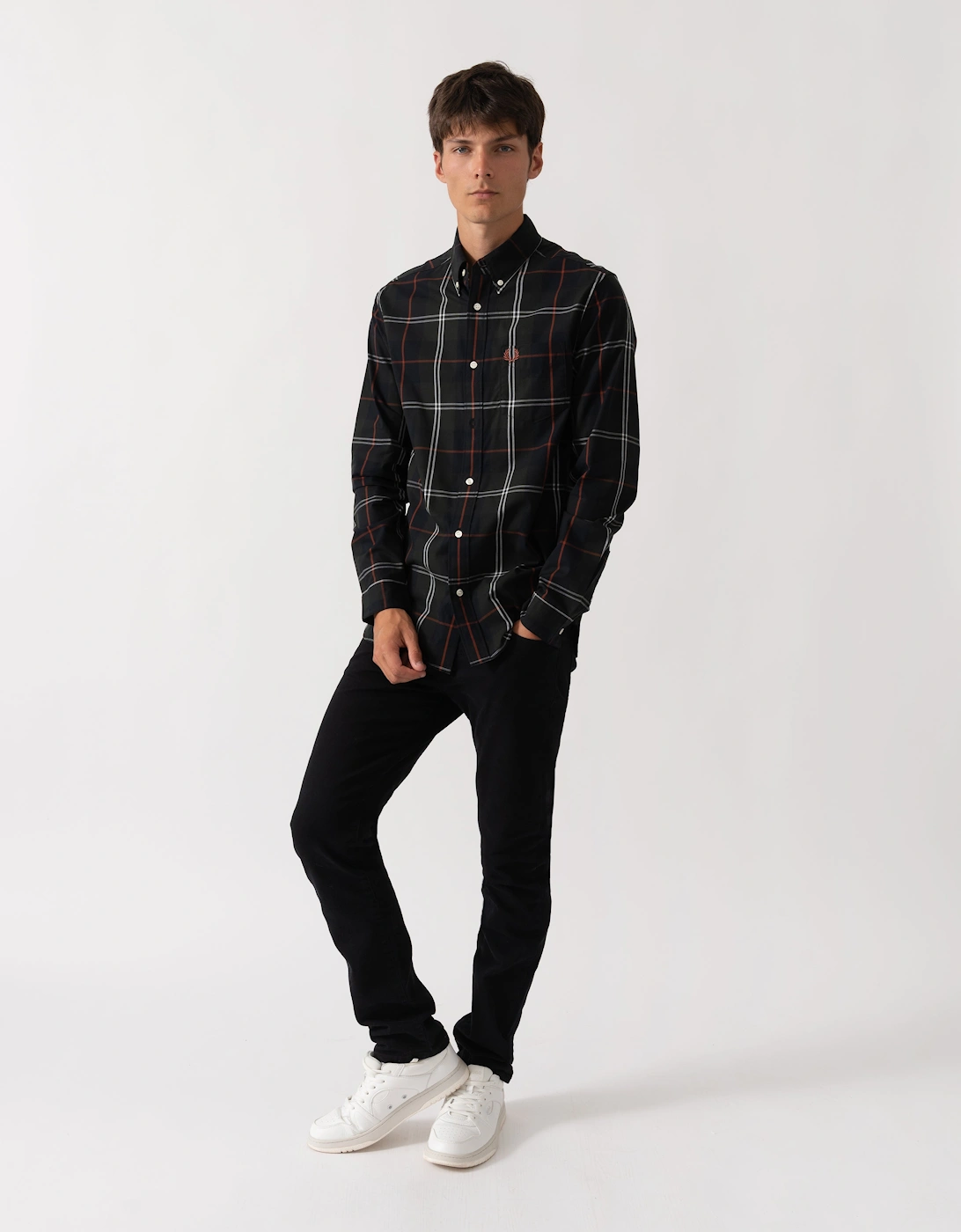 Fred Perry Mens Poplin Tartan Shirt - Night Green Q20