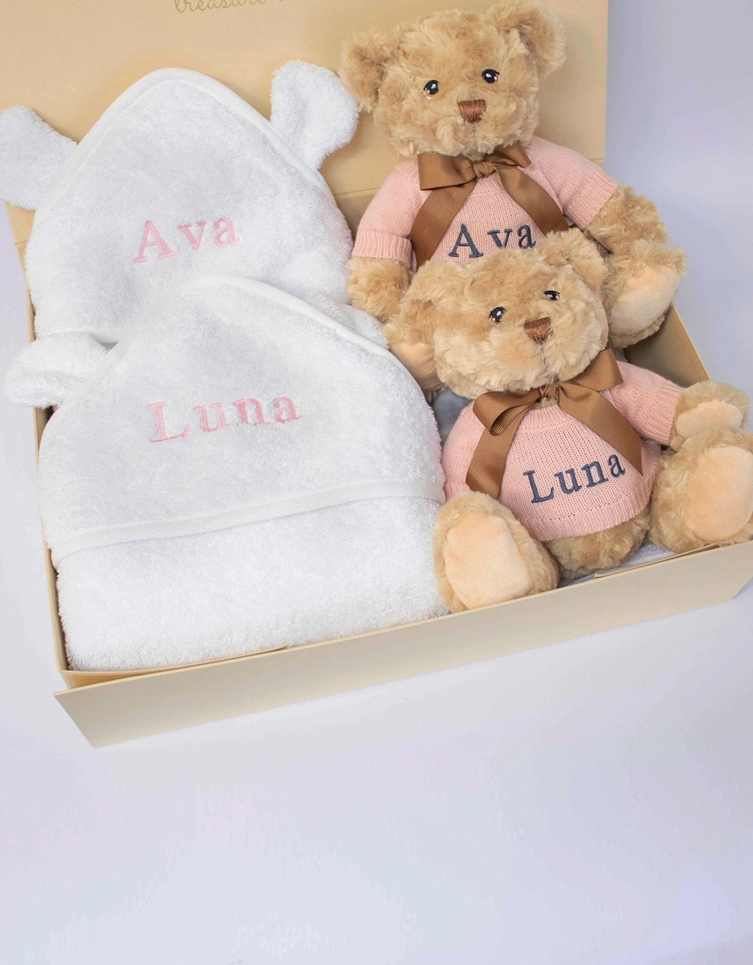 Twin Girls Teddy and Towel Gift Set